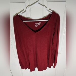 Terra & Sky Womens Red V Neck Casual Top 1X